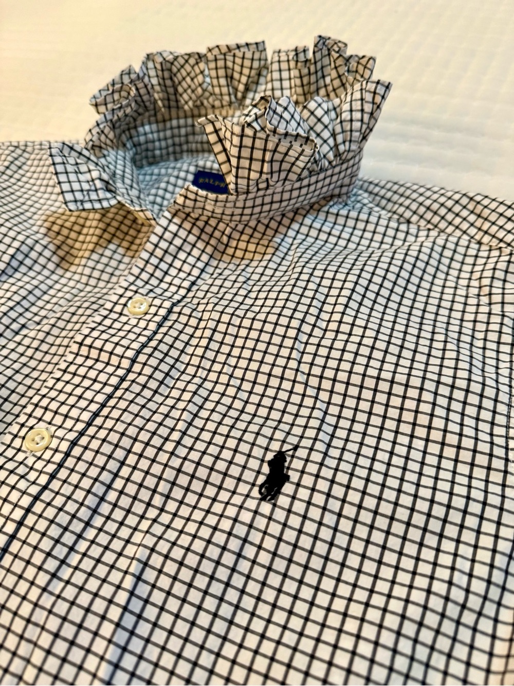 Upcycled Ralph Lauren Black & White Windowpane Cotton Button-Down Shirt - Picture 6 of 9